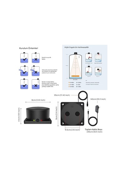 Yate10 Wifi Ip65 Su Geçirmez Ultrasonik Akıllı Sıvı Seviye Monitörü Alarm Özellikli