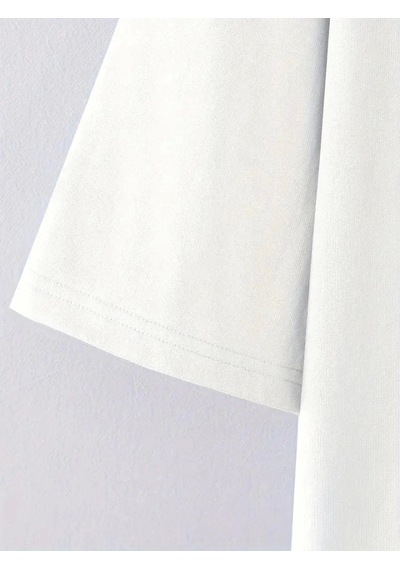 Suma Beyaz Bisiklet Yaka Oversize Baskılı T-shirt L Beden