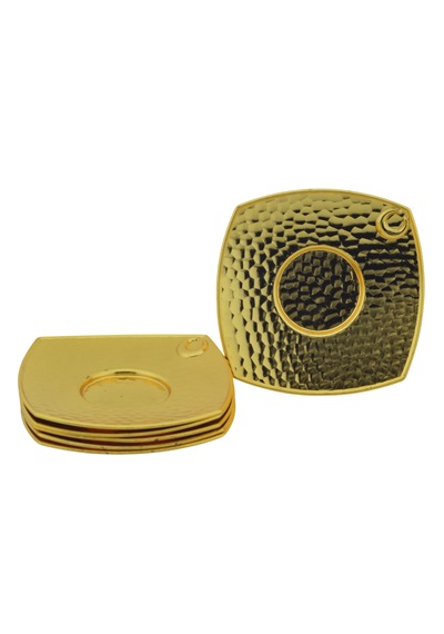Metal 6 Kişilik Altın Renkli Dövme Kare Çay Tabağı 11cmx11cm