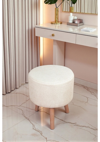 Modern Dekoratif Ahşap Ayaklı Puf Tabure, Oturma Ve Ayak Uzatma Pufu Krem - 40x36 Cm Krem