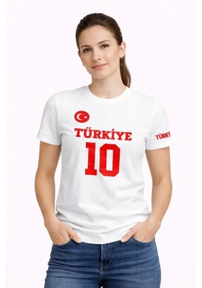 İkales Türkiye Ay Yıldız Baskılı 10 Numara Forma Tişört Taraftar T-shirt - Beyaz