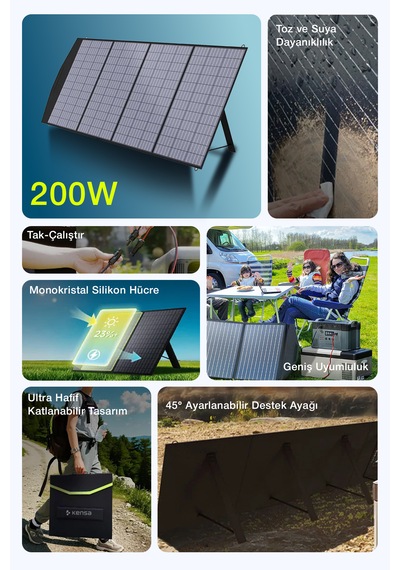 200w Taşınabilir Güneş Panelili Kamp & Karavan İçin Katlanabilir Solar Güç Kaynağı