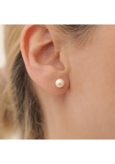 925 Ayar Gümüş Cream Tatlısu İncisi Çivi Küpe-7mm