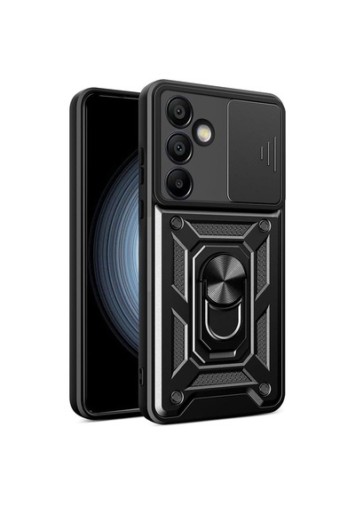 Galaxy İle Uyumlu S24 Fe Kılıf Magnetik Standlı Kamera Korumalı Zore Sürgülü Vega Kapak Siyah Diğer