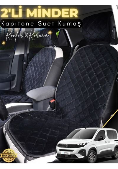 Peugeot Rifter Uyumlu 2'li Süet Oto Koltuk Minderi Terletmez Kolay Montaj Oto Aksesuar A2 Siyah