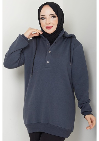 Esilanur Çıkarılabilir Kapüşonlu 3 İplik Şardonlu Sweatshirt Antrasit