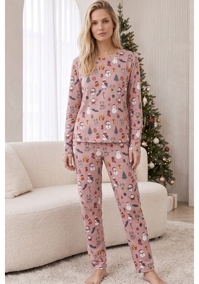 Siyah İnci Yılbaşı Temalı Pamuklu Likralı Örme Pijama Takım 26241173 Çok Renkli