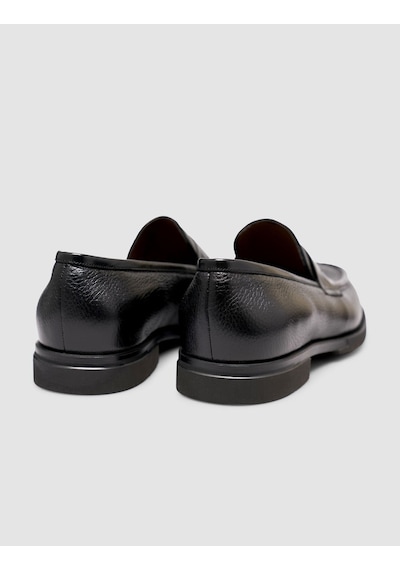 Cabani Premium Hakiki Deri Siyah Erkek Loafer Ayakkabı Beyaz - Yeşil