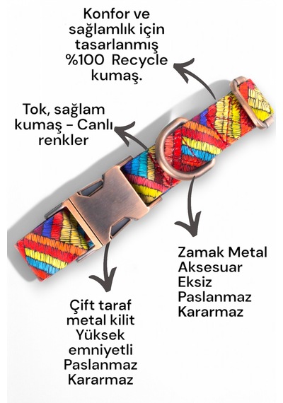 Caramelos İsimli Köpek Tasması, Orta Ve Büyük Irk Köpek Tasması L Kırmızı