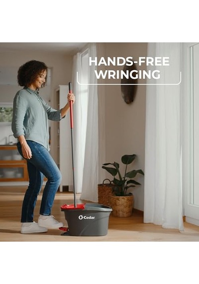 Easywring Mikrofiber Spin Mop, Kovalı Zemin Temizleme Sistemi, Kırmızı, Gri