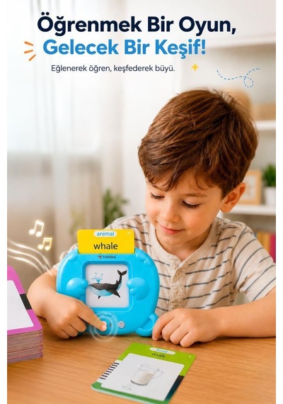 Çocuk Tableti İngilizce Sesli Erken Eğitim Tableti 112 Çift Taraflı Kartlı Y2 Mavi