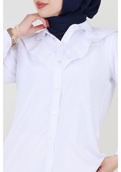 Sevitli Yakası Kat Detaylı Poplin Tunik-beyaz-3520-beyaz Beyaz