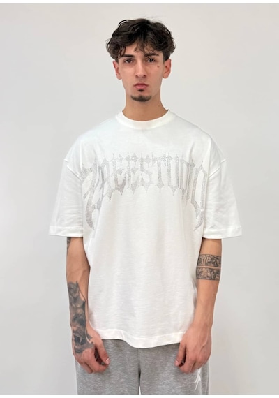 Zaee Zaeestudıo Taşlı Oversize Premium Tişört Beyaz