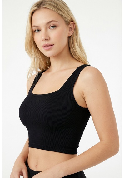 Nbb Kadın Siyah Kare Yaka Dikişsiz Crop Body