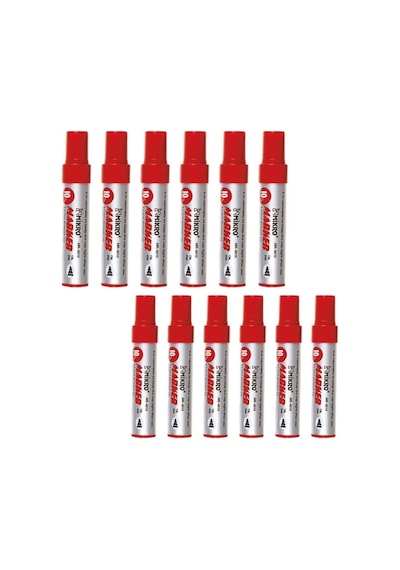 Kırmızı Permanent Markör Marker Kesik Uçlu Koli Kalemi Kırmızı 10 mm Mr-6010 12 Adet