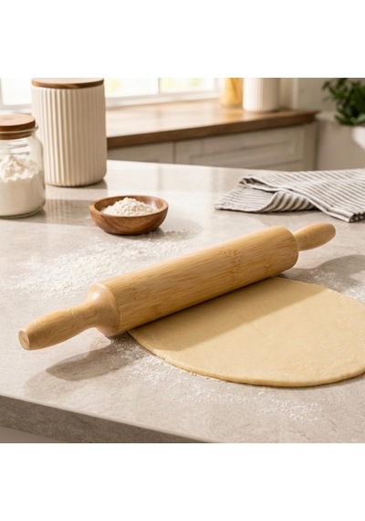 Bambu Merdane, Doğal Bambu Hamur Açma Merdanesi, Sabit Ve Döner Mekanizmalı Varyasyon Seçenekli Ahşap Mutfak Merdanesi, Börek Pizza Kurabiye Pasta Hamuru Açma İçin