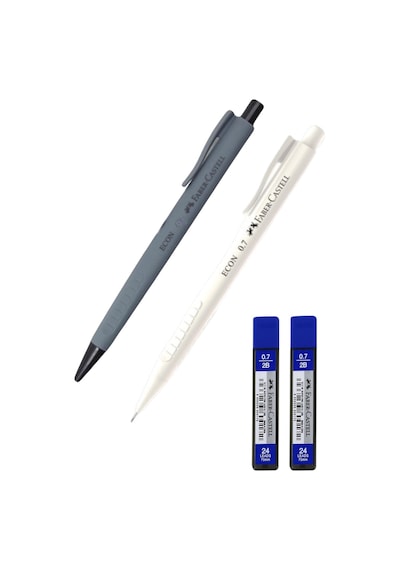Econ 0.7 Mm Versatil Uçlu Kalem Beyaz Ve Gri + 2 Paket 0.7 Mm Uç Çok Renkli