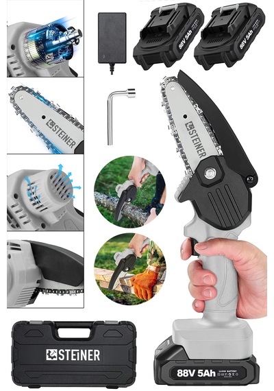 Steiner 88V 5Ah Çift Akülü Çantalı Dal Kesme Budama Testeresi Bıçkı Makinesi Gri Steiner 88V 5Ah Çift Akülü Çantalı Dal Kesme Budama Testeresi Bıçkı Makinesi Gri