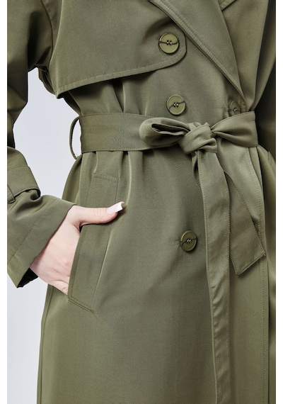 Oversize Rüzgarlık Detaylı Trençkot Haki