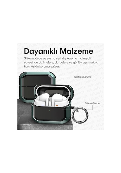 Samsung Galaxy Buds 3 Pro, Buds 3 Ve Buds 3 Fe İle Uyumlu Darbelere Karşı Ultra Güçlü Çift Renkli Sert Kenarlı Mat Silikon Kılıf Yeşil, Galaxy Buds 3 Pro/3/3 Fe