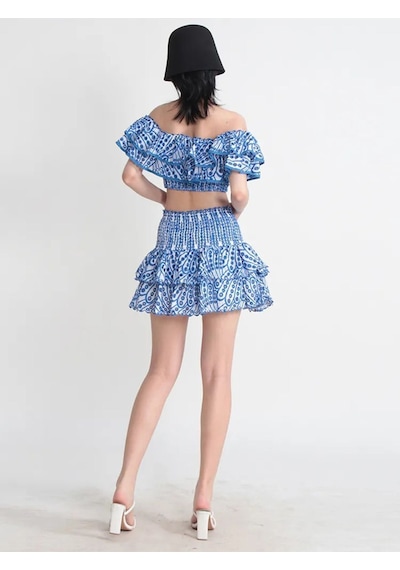 Fashion Cocktail Korse Bandaj Kumaşlı Esnek Kabarık Etekli Tasarım Gece Davet Krop Etek Takım Mavi Fashion Cocktail Korse Bandaj Kumaşlı Esnek Kabarık Etekli Tasarım Gece Davet Krop Etek Takım Mavi