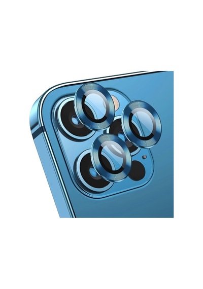 Apple Uyumlu iPhone 11 Pro Max Kamera Koruyucu Lens Mercek Metal Çerçeveli 3lü Set Mavi Blue