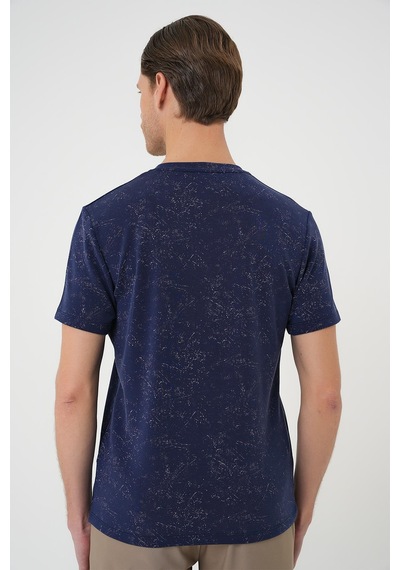 Efor Comfort Fit Bisiklet Yaka Batik Görünmlü Kısa Kol Casual Lacivert Tişört Ts 905 Lacivert