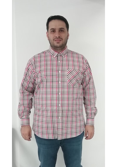 Tousus Büyük Beden Ekose Bej Erkek Gömlek Btl-6160-tss