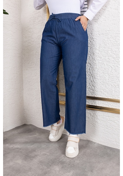 Nevayla Moda Beli Lastikli Keten Pantolon - Lacivert / A0104 Lacivert