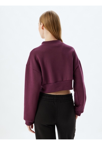 Koton Crop Oversize Sweatshirt Fermuarlı Cep Detaylı Bordo 5wak10194nk Bordo