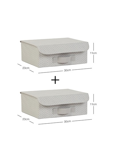 2'li Gri Balıksırtı Kapaklı Kutu Set 30 X 23 X 11 Cm