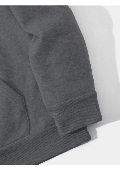 Erkek 3 İplik Pamuklu Kapüşonlu Kanguru Cepli Sweatshirt Hoodie - Füme