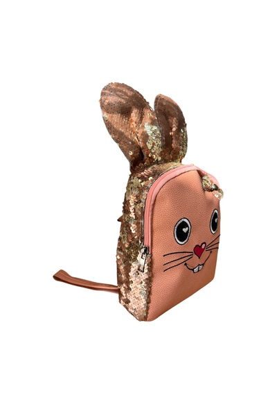 Çocuk Çanta Tavşan Figürlü Pullu Kız Çocuk Sırt Çantası Pullu Sırt Çanta Açık Pudra Pembe