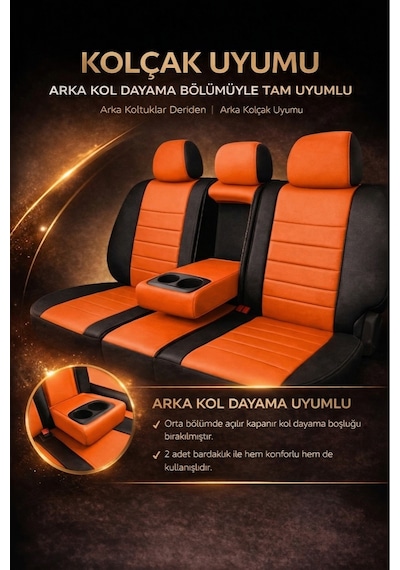 Volkswagen Bora 1998-2005 Uyumlu Colorline Elegance Deri Turuncu Siyah Koltuk Kılıfı