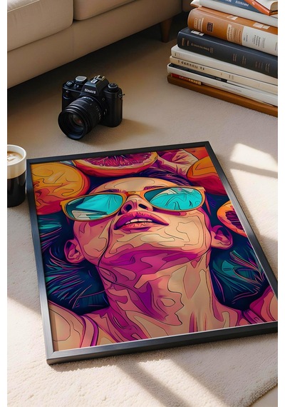 Meyvelerin İçinde Uzanan Kadın Çerçeveli Tablo - Pop Art Poster Tablo
