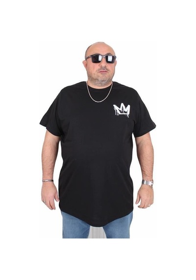 Starbattal Erkek Büyük Beden Sıfır Yaka Tişört King 25141 Sıyah Siyah