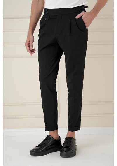 Efor Comfort Fit Beli Tokalı Çift Pileli Siyah Jogger Pantolon P 1172 Siyah