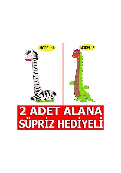 Boy Ölçer Sticker Zürafa Aslan Kuş Ayıcık Büyüme Tablosu Cetveli (283263921)