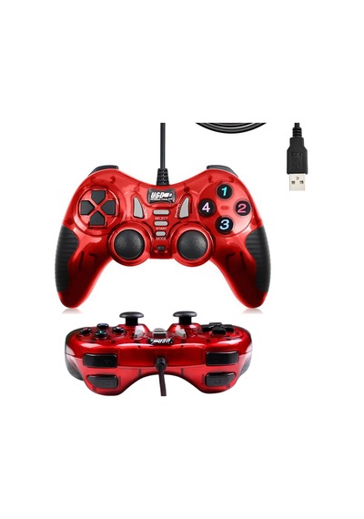 Double Shock 12 Fonksiyon Tuşu Usb Bilgisayar Kablolu Oyun Kolu Kırmızı