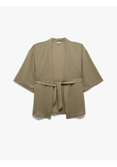 Koton Kruvaze Beli Bağcıklı Kısa Geniş Kollu Kimono Haki 5sak50016pw Haki