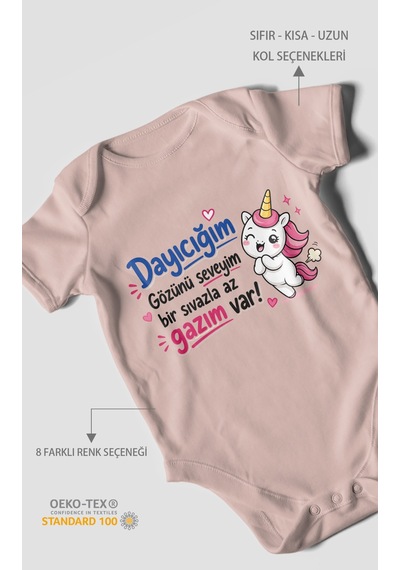 Morivokids Dayıya Özel Kısa Kollu Bebek Body %100 Pamuk Zbn190-kk Pastel Pembe