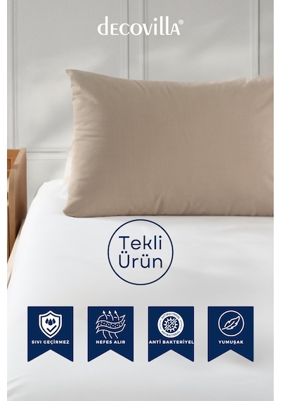 Micro Fermuarlı Yastık Alezi 50x70 Sıvı Geçirmez Bej