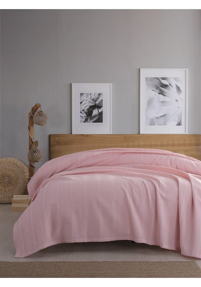 Çift Kişilik Waffle Pike 210x230cm, %100 Pamuk, Petekli Pike Pudra