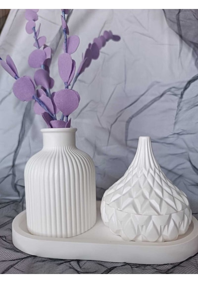 Bernami Vazo Pinterest Dayanıklı Ve Şık 3'lü Taş Tozu Obje Seti Diğer