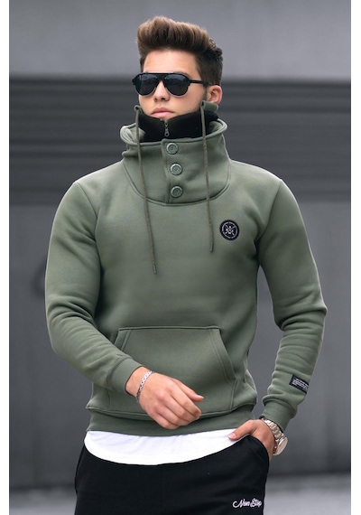 Madmext Madmext Triko Yaka Düğmeli Haki Sweatshirt 4411-haki Haki
