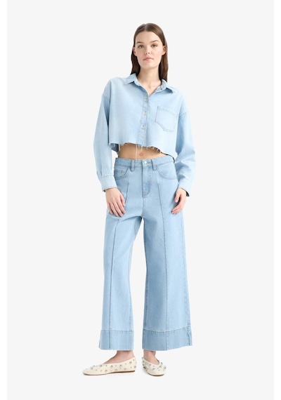 DeFacto Cropped Fit Kesik Uçlu Yumuşak Jean Gömlek D8756AX25SPNM85
