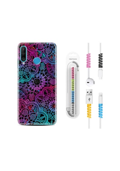 Huawei P30 Lite Kılıf Kablo Koruyuculu Colurful Mandala 1667