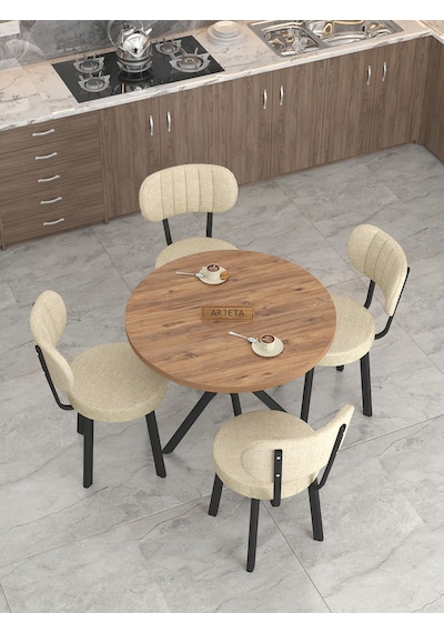 Mygusi Azra Mutfak Masa Takımı 90 Cm Atlantik Çam Masa + 4 Sandalye Krem