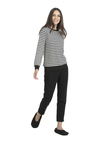 Flz Triko Siyah Uzun Kol Pijama Takımı Dowry 09-103 Desenli