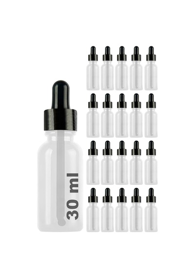 30 Ml Metal Kapaklı Damlalık Dropper Şişesi Serum 30 Cc Cam Şişe 20 Adet Siyah Lastik Siyah Kapak, Şeffaf